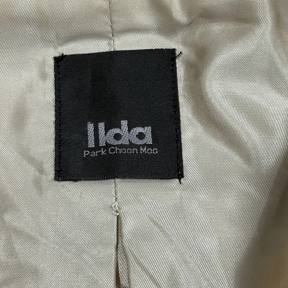 Vintage Ilda Park Choon Moo Leather Coat Cream Beige Mid Length‎ Small